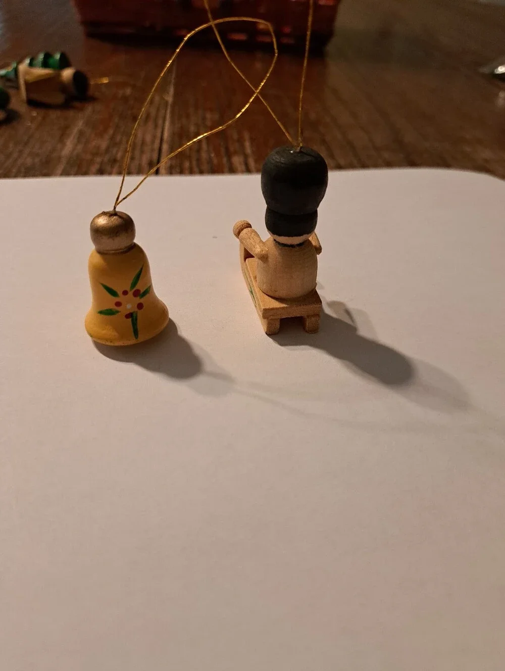 Vintage Wood Christmas Ornaments Lot 6 Hand Painted Wooden Rustic Farmhouse